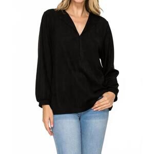 NEW JOH long sleeve suede top in black